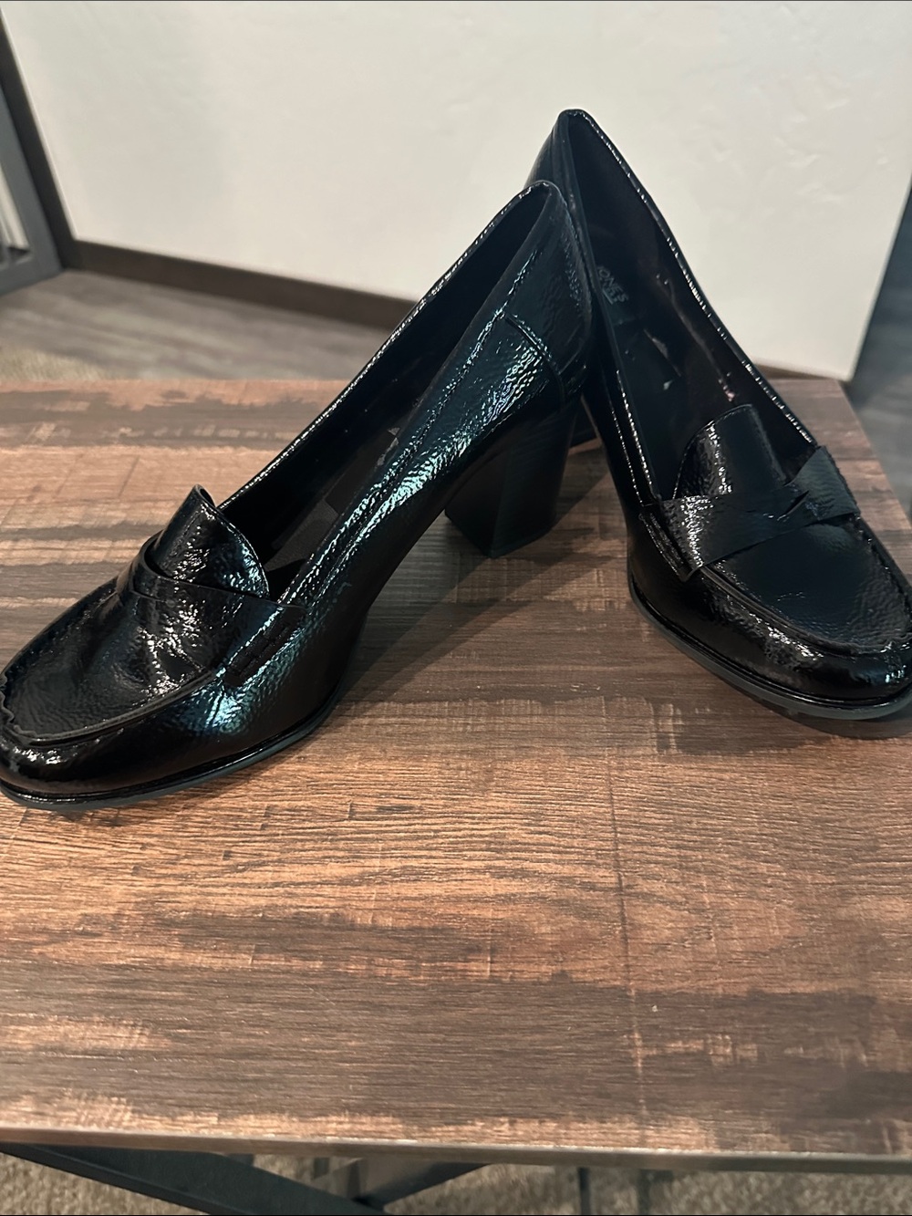 Jones New York Black Patent Leather Block Heel Loafers